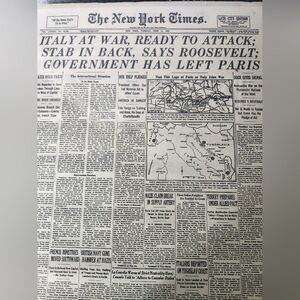 The New York Times June 11, 1940 Italy at War, Ready to Attack on Cardboard